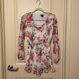 Floral Romper | White and Pink | Zipper Back | Tie Front